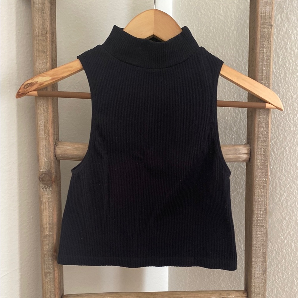 Zara Black Sleeveless Fitted Crop Tank Top